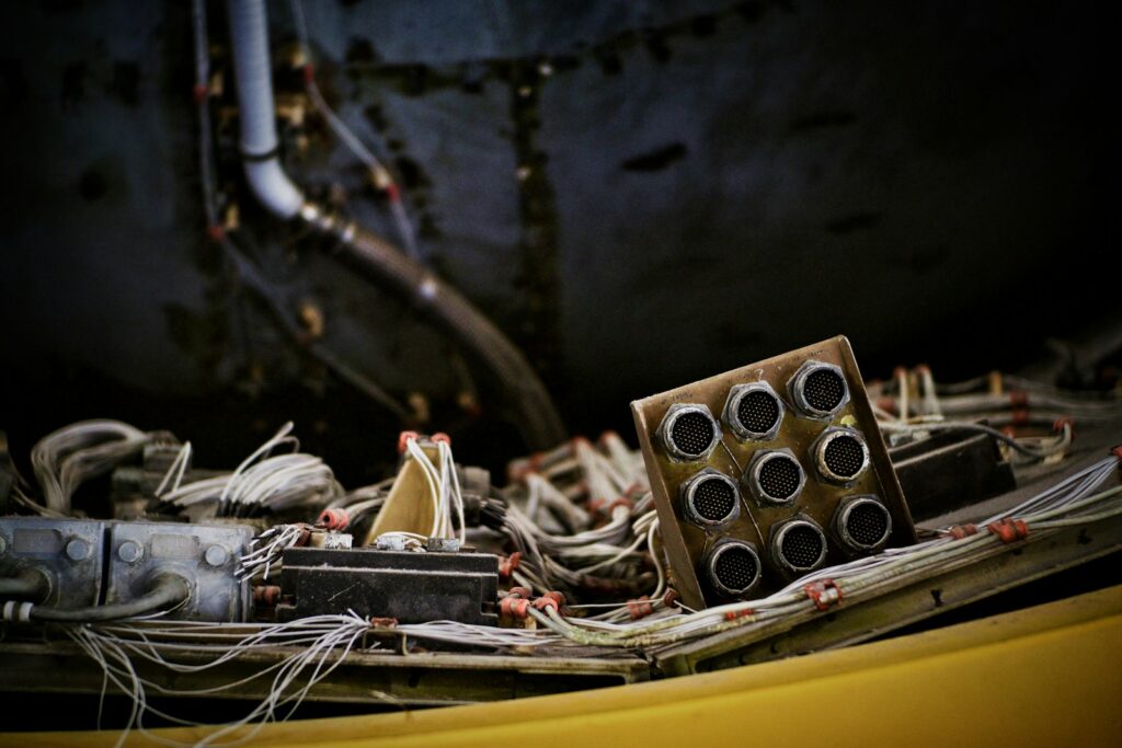 Wiring piled on top of table close-up photography.