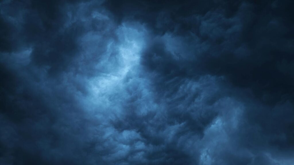 Gloomy storm clouds create a moody atmosphere above Garešnica, Croatia.