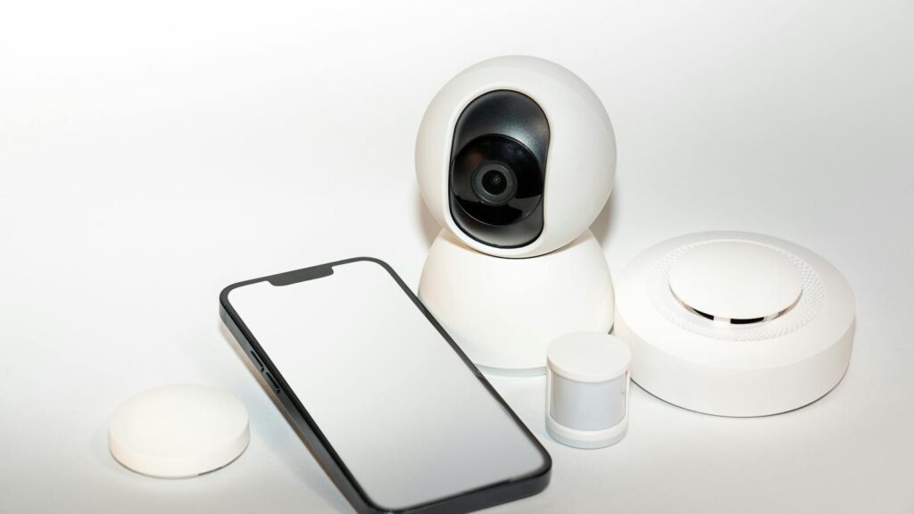 Home monitoring devices placed on top of a table