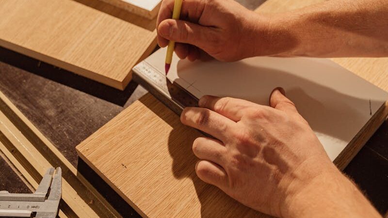 Man measuring wood pieces