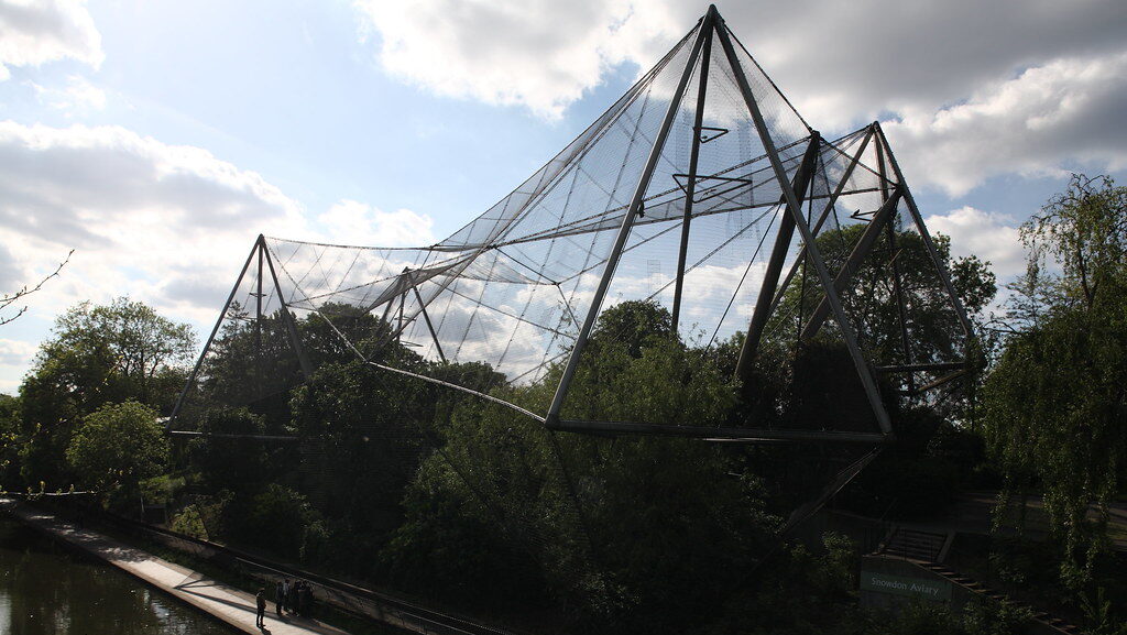 Exterior view of an aviary at a London Zoo 