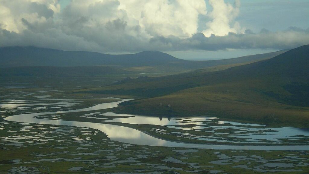 View of the Yukon-Kuskokwim Delta, featuring rivers, marshes, and vast wilderness
