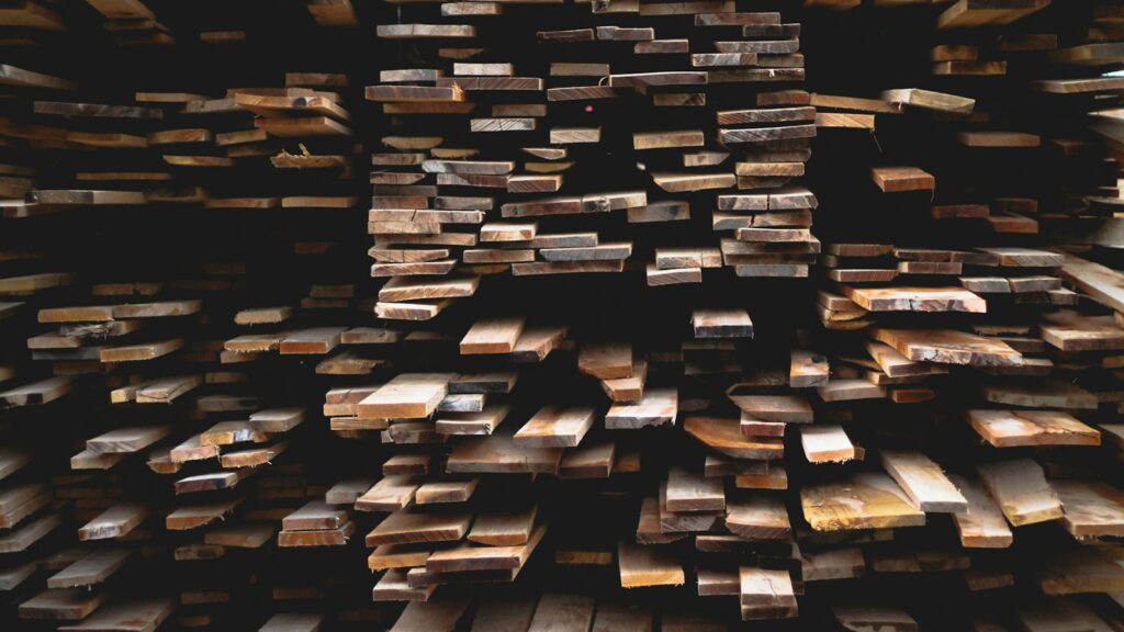 Stacked pile of wooden planks