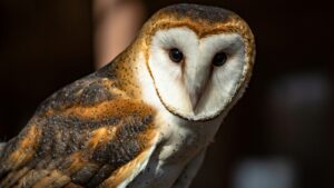 A barn owl with a distinctive heart-shaped face.