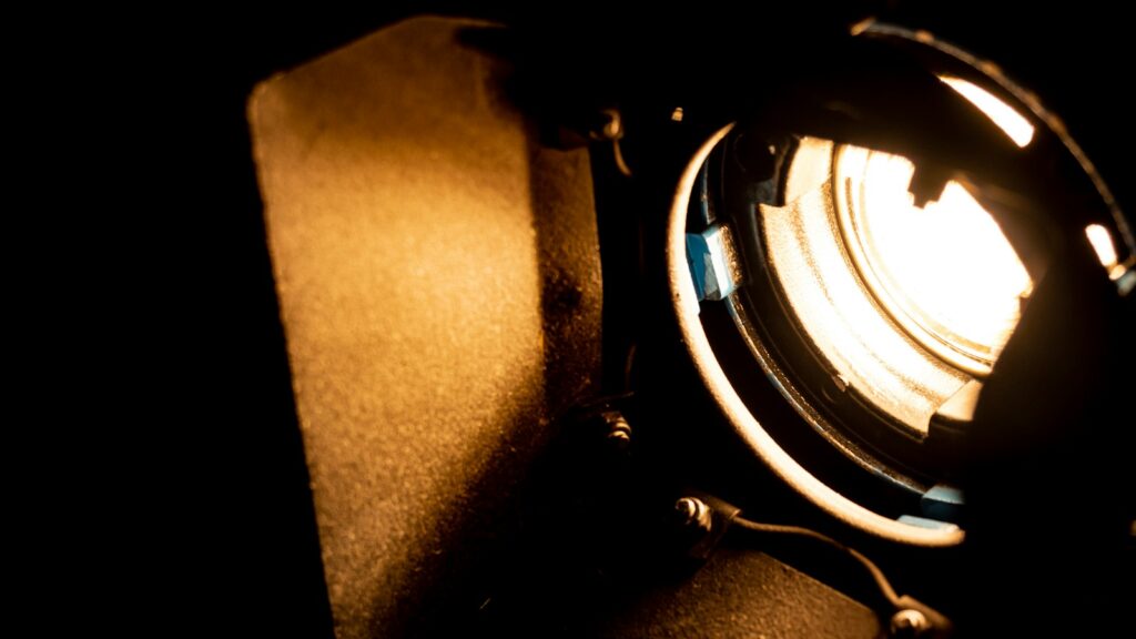 Close-up view of a professional camera light