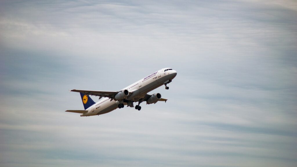 Passenger airplane flying overhead