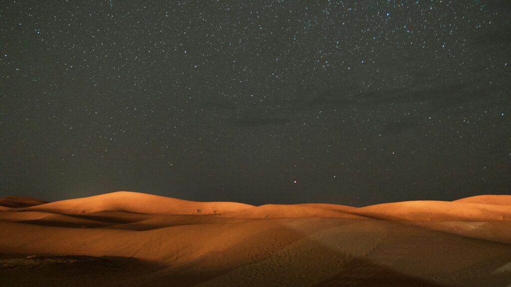 Peaceful desert at night illuminated by starlight