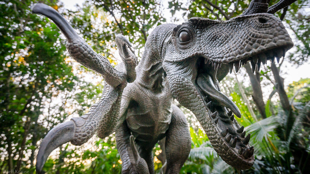 Velociraptor statue on display outdoor