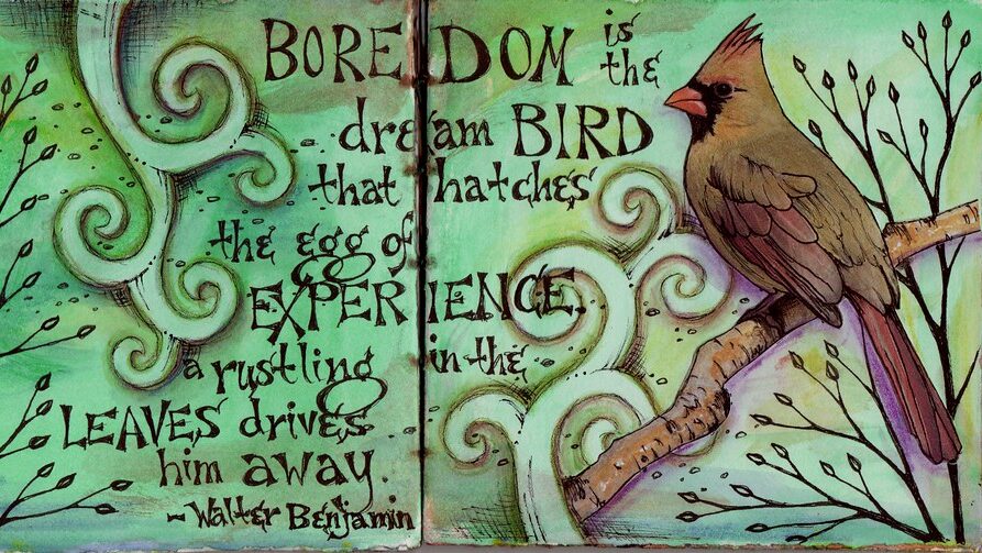 Artistic journal entry featuring poetry and hand-drawn illustrations.