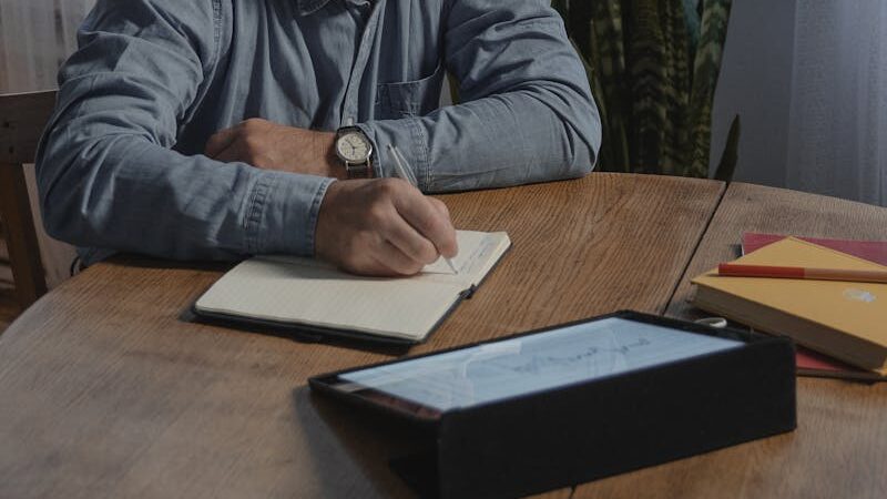 Person writing a journal entry