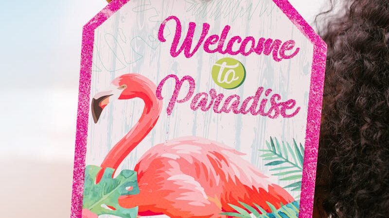Bright tropical-themed flamingo illustration with vibrant colors