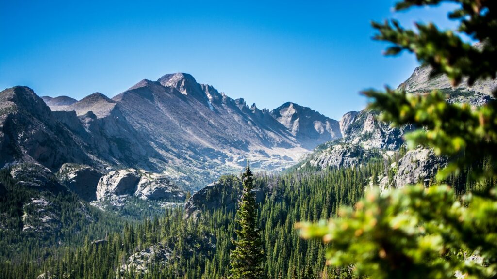 Scenic mountain view from Bear Lake Trailhead in Rocky Mountain National Park