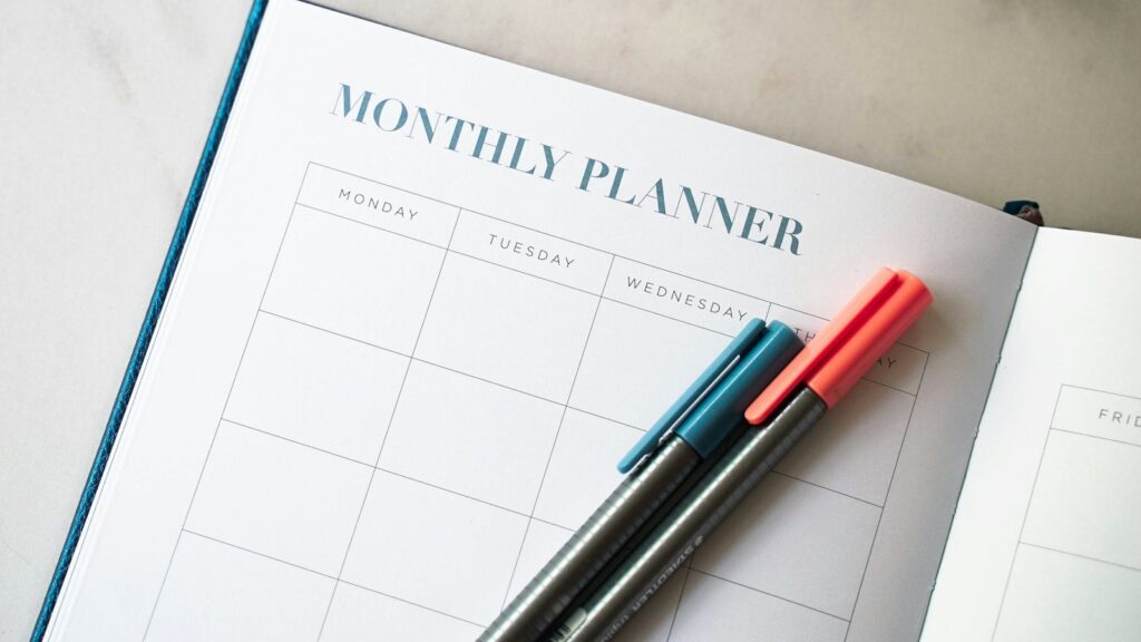 Open daily planner for tracking daily activities and goals