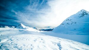 Ice-covered landscape with frozen terrain
